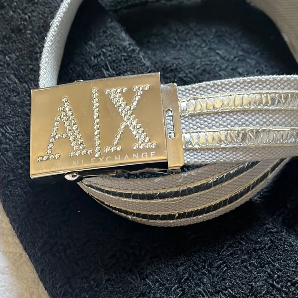 Armani Exchange Metallic Silver Belt